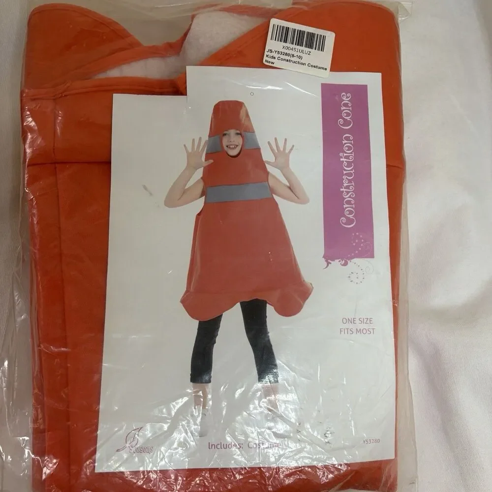 Construction Cone Costume Kids Youth Size 8/10 Orange Traffic Cone Halloween